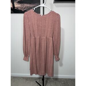 Pink Fashion long-sleeve ribbed knit sweater mini dress sz S